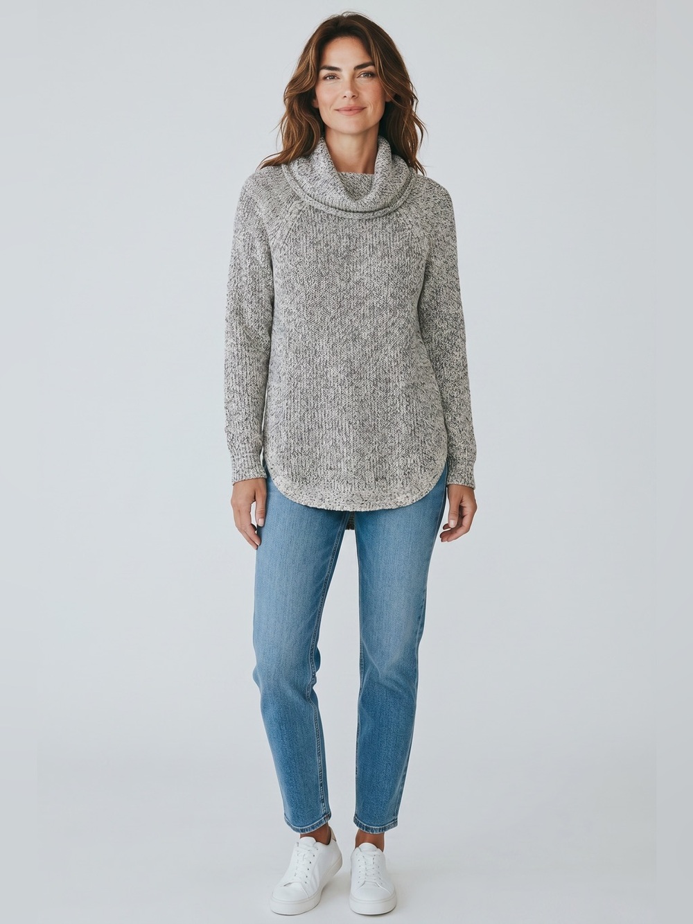 Razzle Dazzle Long Sleeve Cowl Neck Sweater // Gray // Large
